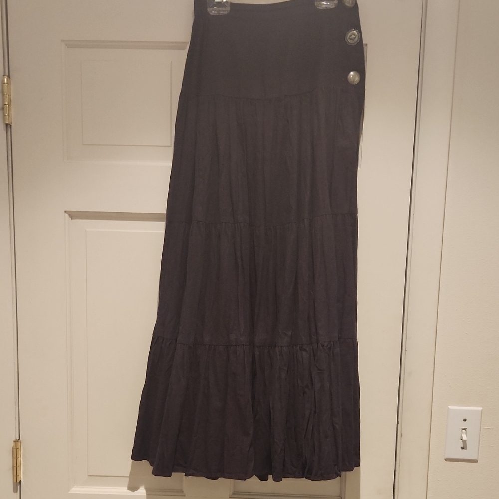 TARANGO Pleated Skirt Conch Buttons Women's Small Purple Black Maxi Skirt